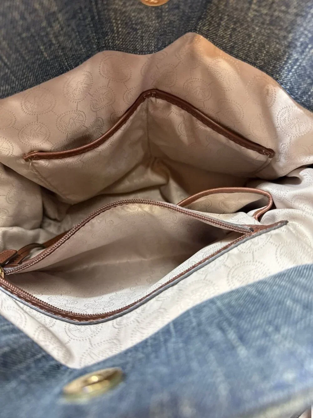 Michael Kors Quilted Denim Tote Bag with Leather Trim